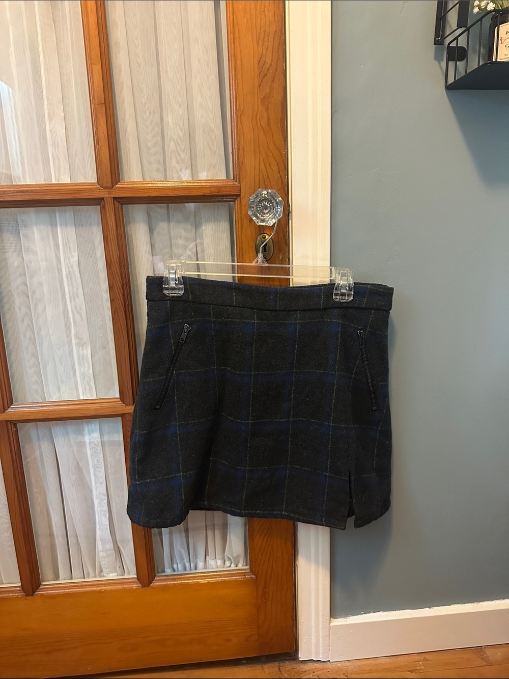 Wool Blend Plaid Mini Skirt in Dark Gray